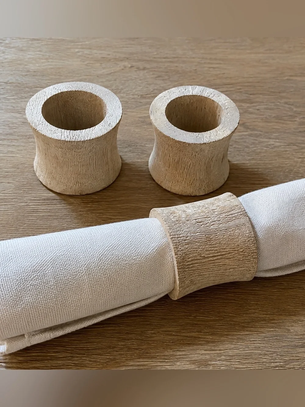 Neutral Natural Wood Napkin Rings - Set of 2